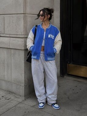 Bluenotes Blue and White Fleece Varsity Jacket Small New York State